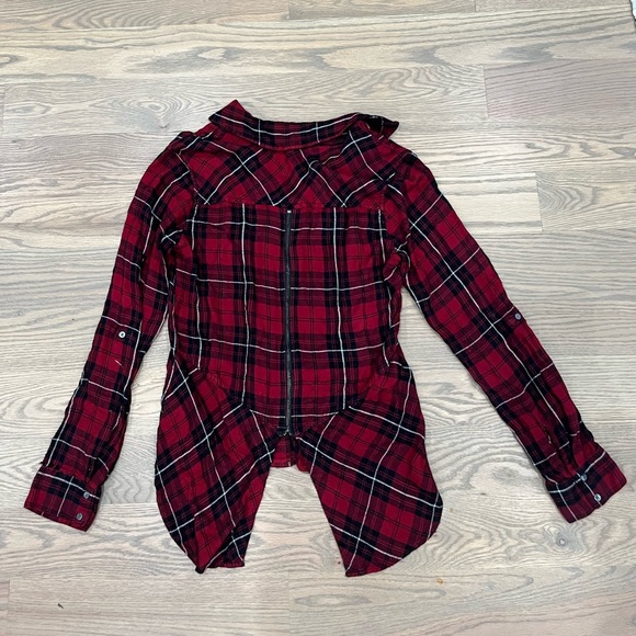 Sam Edelman Plaid Zipper Split Back Top Size S black and red with white stripes - Picture 10 of 15